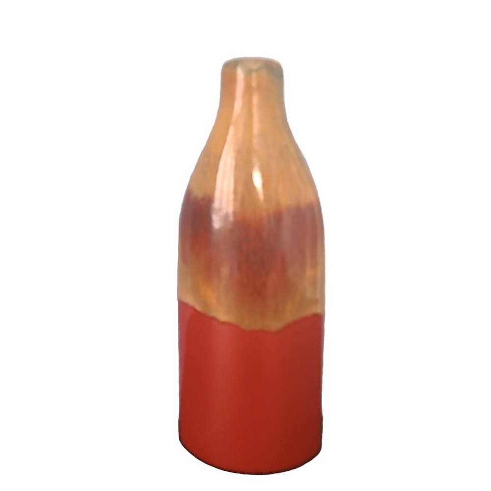 Vintage Lava Red Golden Brown Vase‎ Ceramic Vibrant 12" High